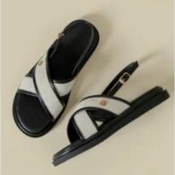 Black and Off white Women's Sandals - Picture 2 of 6